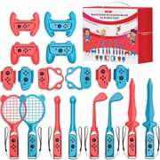 Switch Sports Accessories Bundle, 18 in 1 Family Accessories Kit for Nintendo Switch/Switch OLED with Golf Clubs, Tennis Rackets, Sword Grips, Bowling Ball Grips, Wrist & Leg Straps