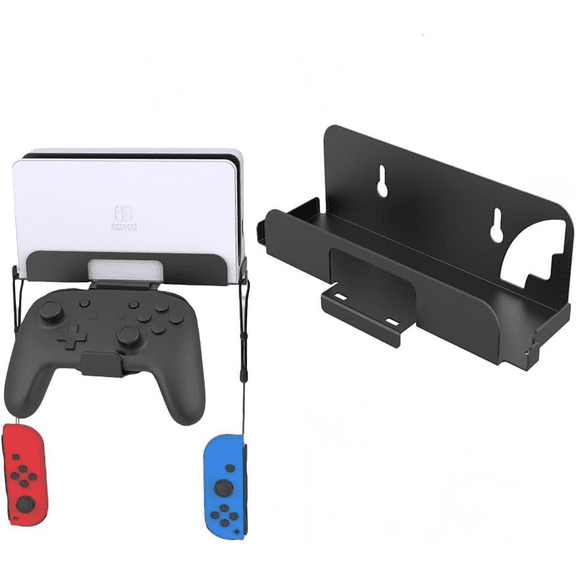 Switch / Switch OLED Wall Mount | Console Bracket With Hooks for Joy-Con & Controller Storage