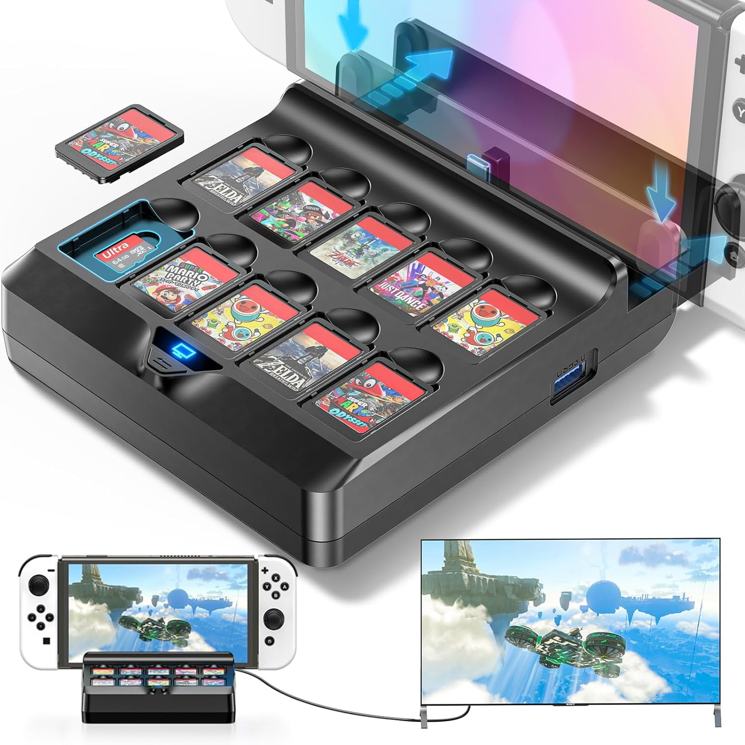 Switch TV Dock with 10 Game Slots Compatible with Nintendo Switch & Switch  OLED, Portable Switch Dock Replacement with 2 USB 3.0 Port