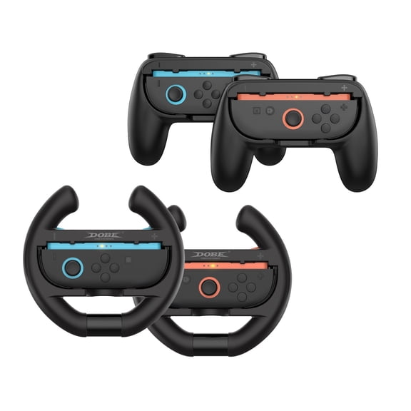 Switch2 Joy-Con Racing Wheel & Ergonomic Grip 4-in-1 Set - Anti-Slip Handle Kit for Mario Kart, Racing Games, Switch2 Controller Accessories
