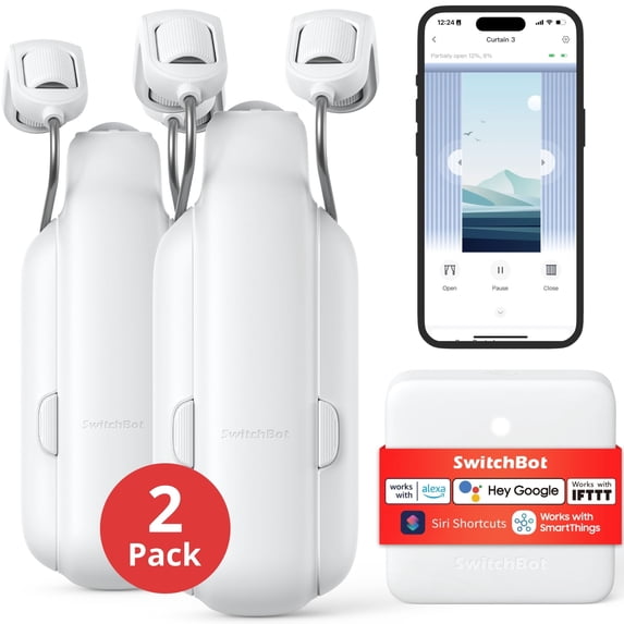 SwitchBot Curtain Rod 3 and Hub Mini, Smart Curtain Opener and Smart Wi-Fi Gateway, Retrofit & Motorize Existing Curtains, White