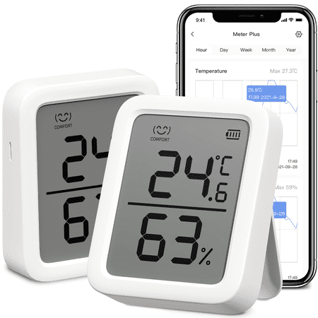 SwitchBot Thermometer & Hygrometer Plus, Smart Bluetooth Temperature Humidity Sensor, 3" LCD Display, White, 2 Pack