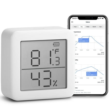 SwitchBot Thermometer & Hygrometer, Smart Bluetooth Temperature Humidity Sensor, 2.1" LCD Display, White