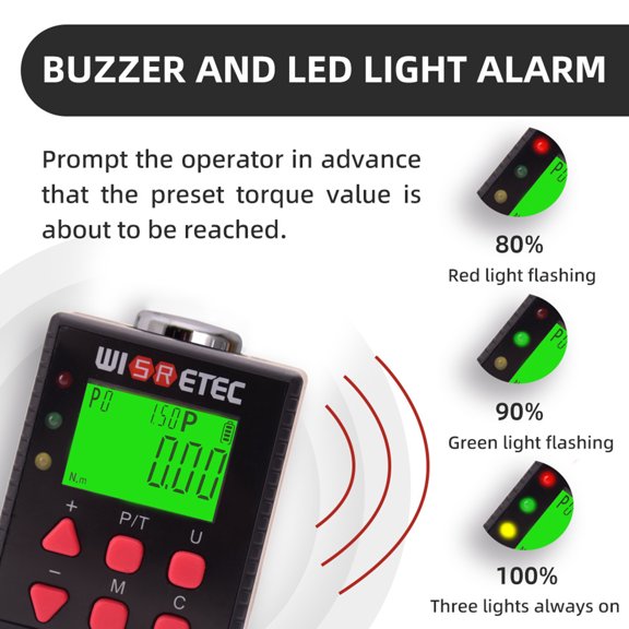 Switchable Digital Torsion Meter Digital Backlight Display Wrench Torsion Tester Two Working Modes Adjustable Five Units Switchable With Buzzer And LED Indicator Light Function