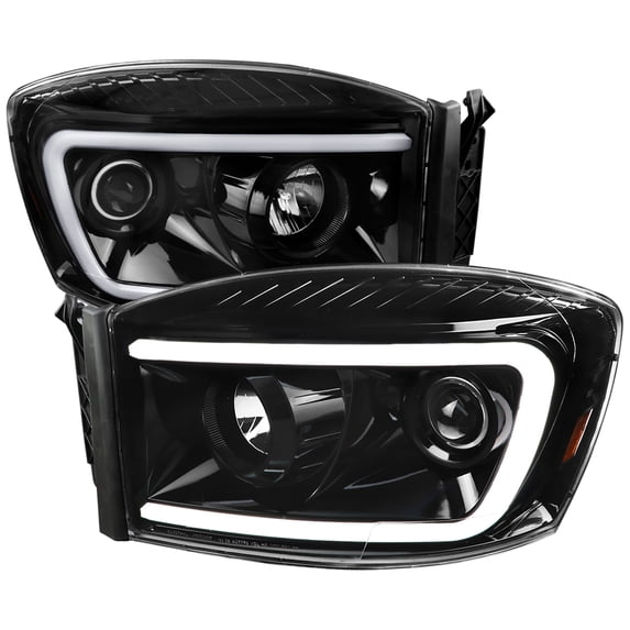 Switchback LED C-Bar Projector Headlights (Glossy Black Housing/Clear Lens) Made for and Compatible with 2006-2008 Dodge RAM 1500/ 2006-2009 2500 3500