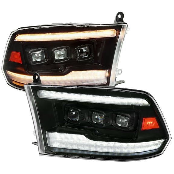 Switchback Sequential Full LED Projector Headlights (Black Housing/Clear Lens) Made for and Compatible with 2009-2018 Dodge RAM 1500 / 2019 RAM Classic / 2010-2018 RAM 2500 3500