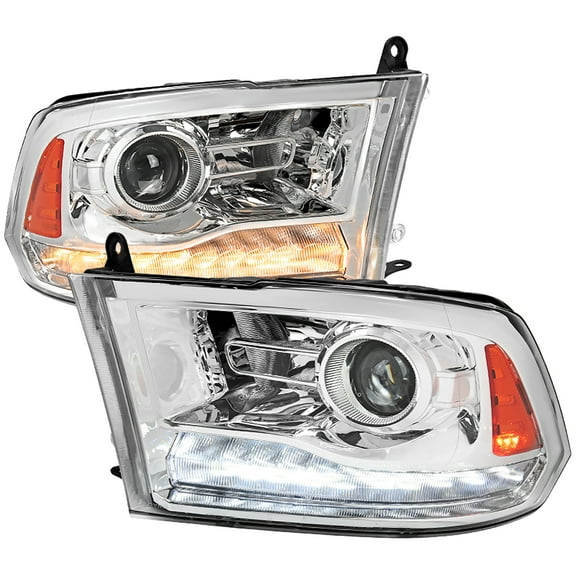 Switchback Sequential LED Bar Projector Headlights (Chrome Housing/Clear Lens) Made for and Compatible with 2009-2018 Dodge RAM 1500 / 2019-2021 RAM Classic / 2010-2018 RAM 2500 3500
