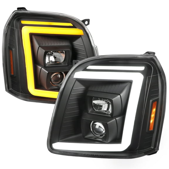 Switchback Sequential LED Turn Signal Projector Headlights (Black Housing/Clear Lens) Made for and Compatible with 2007-2014 GMC Yukon/XL 1500/XL 2500
