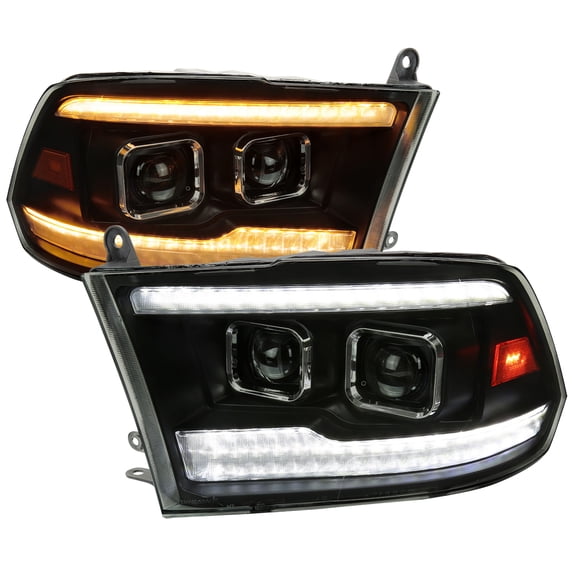 Switchback Sequential Projector Headlights (Black Housing/Smoke Lens) Made for and Compatible with 2009-2018 Dodge RAM 1500/2019-2021 RAM Classic/2010-2018 RAM 2500/3500