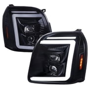 Switchback & Sequential Turn Signal Projector Headlight with LED Bar Glossy Black Housing & Smoked Lens for 2007-2014 GMC Yukon