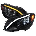 thumbnail image 1 of Switchback Sequential Turn Signal Projector Headlights (Glossy Black Housing/Clear Lens) Made for and Compatible with 2015-2018 Mercedes-Benz C-Class W205, 1 of 7
