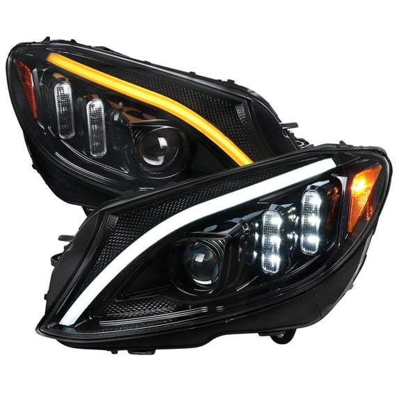Switchback Sequential Turn Signal Projector Headlights (Glossy Black Housing/Clear Lens) Made for and Compatible with 2015-2018 Mercedes-Benz C-Class W205