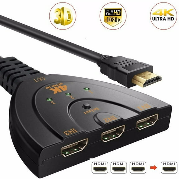 Switcher 3 Port Splitter, Rvkxad 3 In 1 Out HD TV Adapter Cable, 1080P 4K High speedSwitcher for PS3 360 SKY-STB