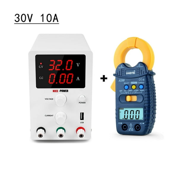 Switching DC Lab Power Supply Voltage Regulators 30V 10A 120V 3A Adjustable Unit Bench Source With Clamp Multimeter ,Low-loss