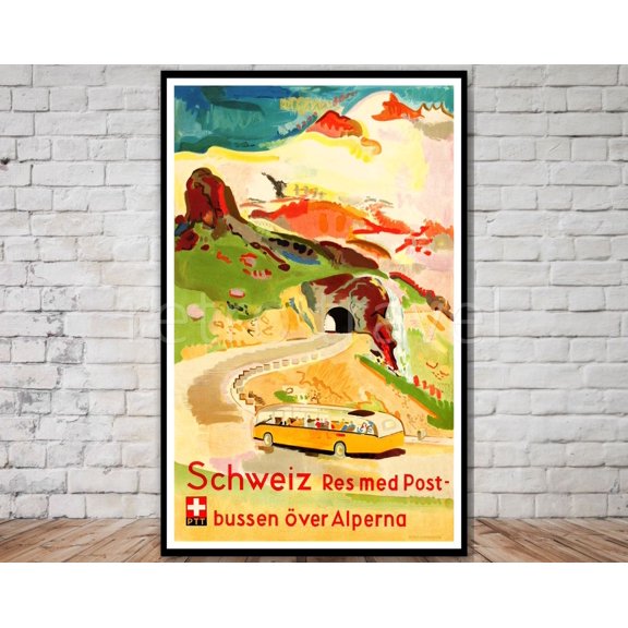 Switzerland Alps Bus Tour Poster, Unframed Paper Poster 8x10in