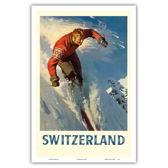 Switzerland - Alps Skiing - Vintage Travel Poster c.1950s - Master Art Print (Unframed) 12in x 18in