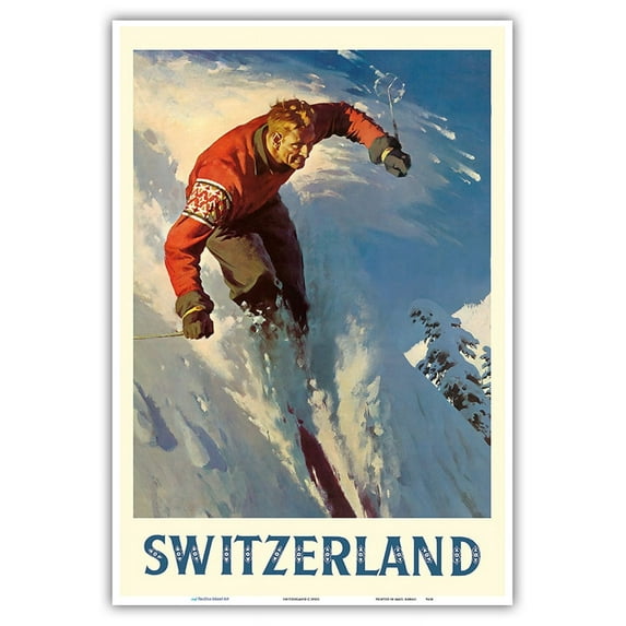 Switzerland - Alps Skiing - Vintage Travel Poster c.1950s - Master Art Print (Unframed) 13in x 19in