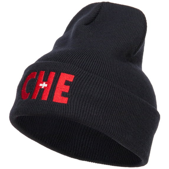 Switzerland CHE Flag Embroidered Long Beanie - Navy OSFM