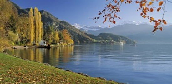 Switzerland Canton Lucerne Lake Vierwaldstattersee Vitznau Panoramic view of mountains around a lake Canvas Art - Panoramic Images (24 x 12)