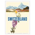 thumbnail image 1 of Switzerland - Crocus Flowers Swiss Alps - Vintage Travel Poster by David Klein c.1960 - Master Art Print (Unframed) 9in x 12in, 1 of 4
