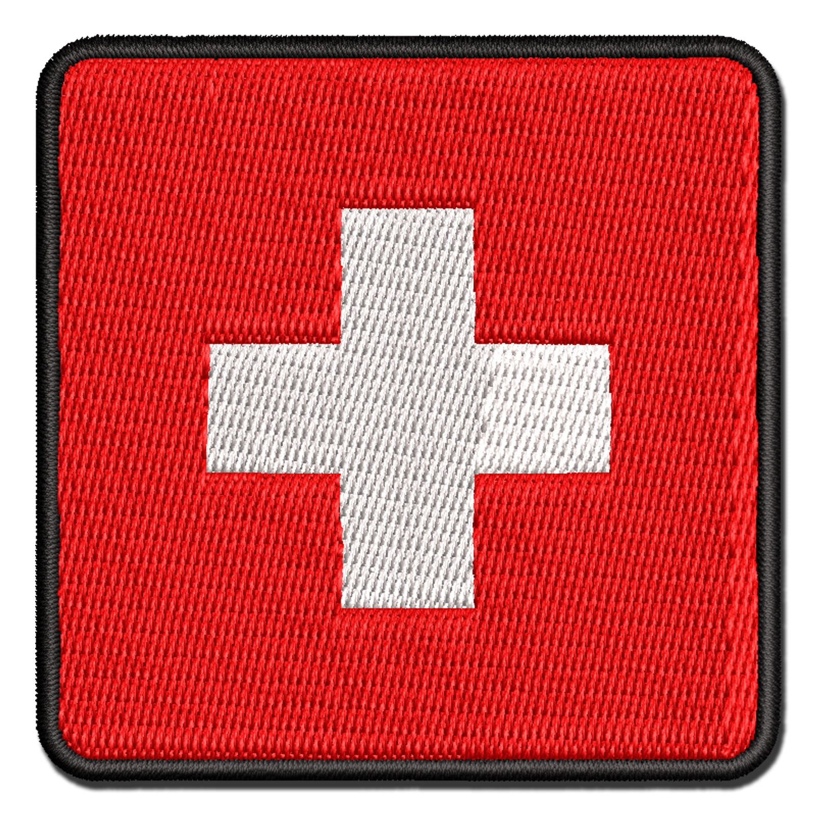 Switzerland Flag Applique Multi-Color Embroidered Iron-On Patch - 3.5 Inch Large