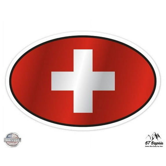 Switzerland Flag Oval - 7" Vinyl Sticker - For Car Laptop I-Pad - Waterproof Decal