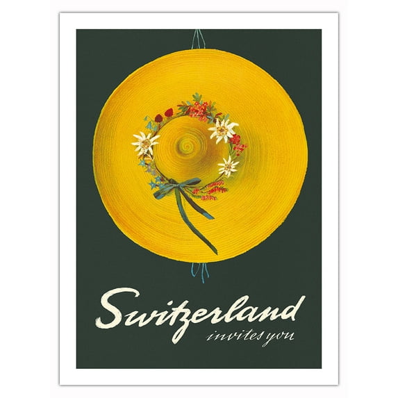 Switzerland Invites You - Swiss Federal Railways - Vintage Railroad Travel Poster by Alois Carigiet c.1937 - Bamboo Fine Art 290gsm Paper Print (Unframed) 24x32in