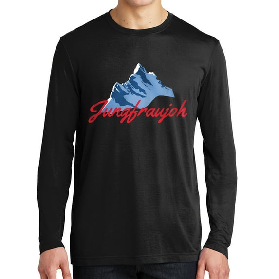 Switzerland Jungfraujoch Logo Graphic Design Men's Big Size Long Sleeve Competitor Cotton Touch T-Shirt - Black XL