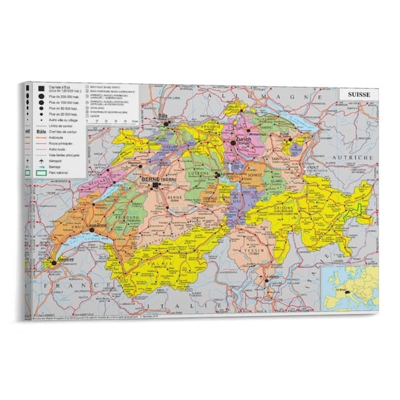 Switzerland Map Poster Picture Print Wall Art Poster Painting Canvas Posters Artworks Gift Room Aesthetic 08x12inch(20x30cm)