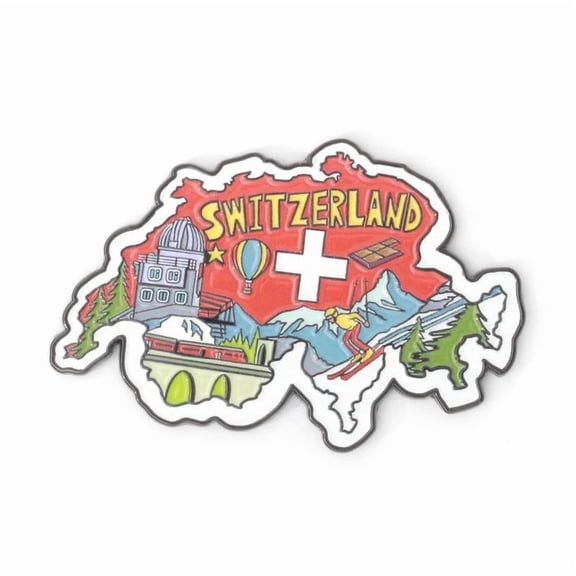 Switzerland Map Shape and National Flag Colors Inspired Fridge Magnet