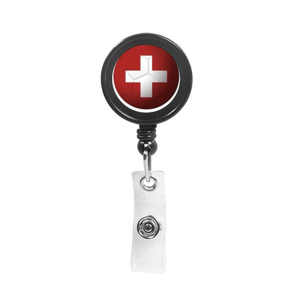 Switzerland National Flag Football Retractable Keychain Badge Holder ID Badge