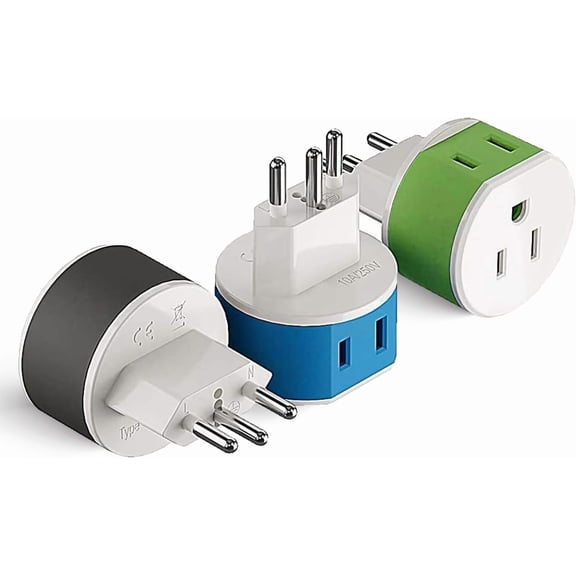 Switzerland Power Plug Adapter with 2 USA Inputs - Travel 3 Pack - Type J (US-11A) Safe Grounded Use with Cell Phones, Laptop, Camera Chargers, CPAP, and More