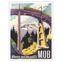Switzerland (Schweiz) - Montreux Oberland Bernois MOB - Vintage Railroad Travel Poster by Pierre-Alexandre Junod c.1950 - Master Art Print (Unframed) 9in x 12in