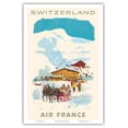 thumbnail image 1 of Switzerland - Ski Lodge - France - Vintage Airline Travel Poster by Georges Beuville c.1958 - Master Art Print (Unframed) 12in x 18in, 1 of 4