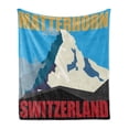 thumbnail image 1 of Switzerland Soft Flannel Fleece Throw Blanket, Mount Matterhorn Monte Cervino Peak Silhouette Poster Design, Cozy Plush for Indoor and Outdoor Use, 50" x 60", Yellow Blue, by Ambesonne, 1 of 5