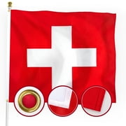 Switzerland Swiss Flag 3x5 Outdoor, Double Sided Embroidered Cross, Heavy Duty 210D Nylon Swiss National Country Flag