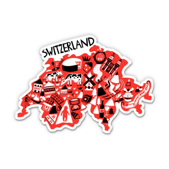 Switzerland Swiss Map - 3" Vinyl Sticker - For Car Laptop Water Bottle Phone - Waterproof Decal