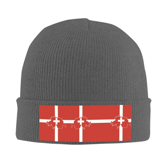 Switzerland Swiss Map Flag Beanie Hat Knit Hat Skull Cap for Men Women Winter Hat Deep Heather