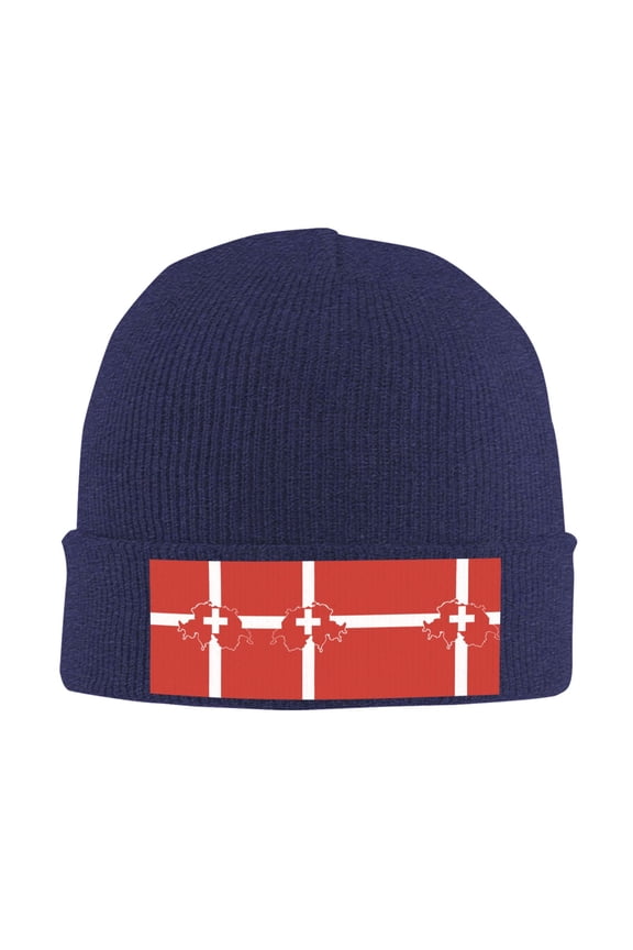 Switzerland Swiss Map Flag Beanie Hat Knit Hat Skull Cap for Men Women Winter Hat Navy Blue