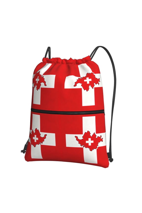 Switzerland Swiss Map Flag Drawstring Backpack Water Resistant String Bag Sports Sackpack Gym Sack For Men Women