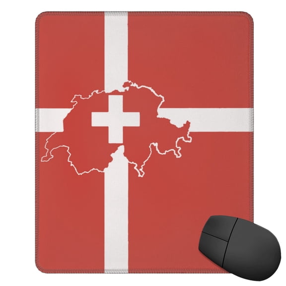 Switzerland Swiss Map Flag Square Mousepad With Stitched Edges Mouse Mat For Gaming Office Laptop Computer Men Women 11.8"X19.8"