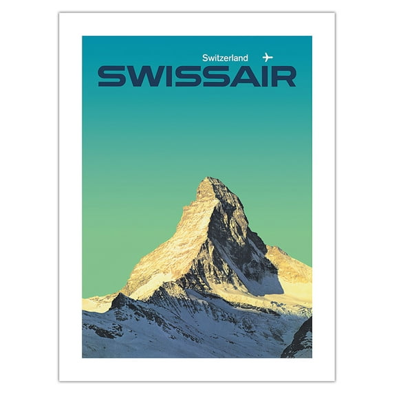 Switzerland - SwissAir - Matterhorn - Vintage Airline Travel Poster by Manfred Bingler c.1964 - Bamboo Fine Art 290gsm Paper Print (Unframed) 18x24in