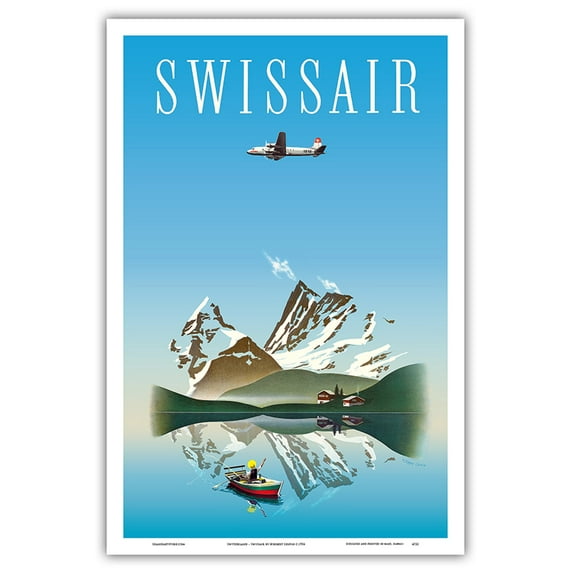 Switzerland - Swissair - Douglas DC-4 Airliner - Vintage Airline Travel Poster by Herbert Leupin c.1956 - Master Art Print (Unframed) 12in x 18in