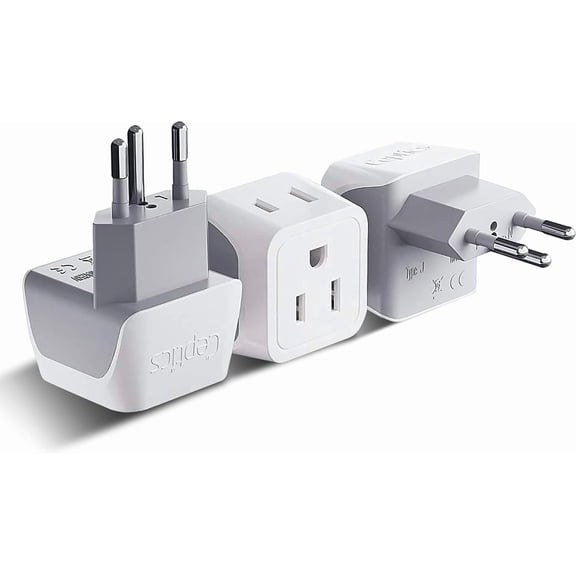 Switzerland Travel Adapter Plug with Dual USA Input - Power - Type J (3 Pack) - Ultra Compact - Safe Grounded Perfect for Cell Phones, Laptops, Camera Chargers and More (CT-11A)