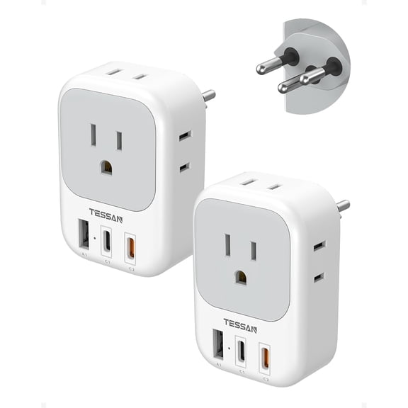 Switzerland Travel Plug Adapter PD 20W, 2 Pack Type J Switzerland Power Adapter with 4 Outlets 3 USB (2 USB-C), Swiss Plug for US to Rwanda Jordan Liechtenstein Madagascar, Travel Essentials