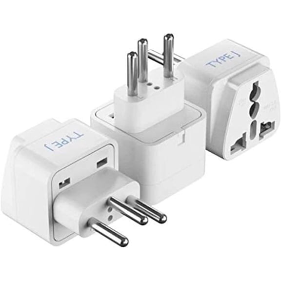 Switzerland Travel Plug Adapter (Type J) - 3 k [Grounded & Universal] (GP-11A-3PK)