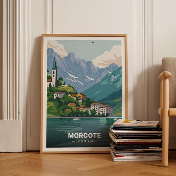 Switzerland Travel Poster - Morcote, Lake Lugano, Swiss & Italian Alps Scenery, Mountain Hiking, Ticino Wall Art Wall Art, Modern Wall Decor, 12x18 UNFRAMED
