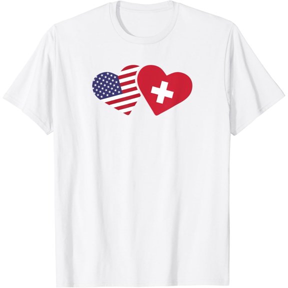 Switzerland USA Flag T Shirt Heart Swiss American Love T-Shirt100% cotton