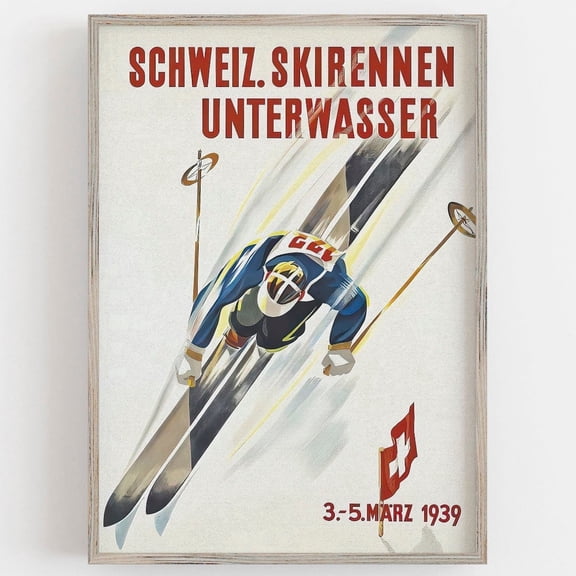 Switzerland Vintage Ski Racing Winter Wall Art Poster UNFRAMED PAPER POSTER, Home Decor