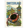 thumbnail image 1 of Switzerland - Vintage Travel Poster by David Klein c.1960s - Master Art Print (Unframed) 12in x 18in, 1 of 4